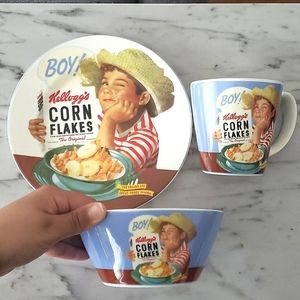 Vintage 2005 Kelloggs Corn Flakes Plate Bowl Boy! Set